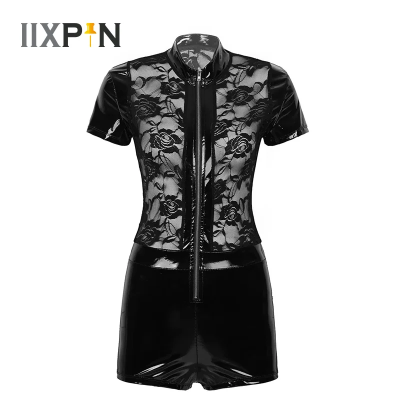 Женские трико сексуальное боди женское белье Wetlook из лакированной кожи с
