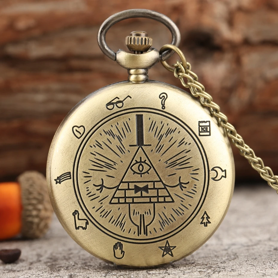 Eye of Providence Weird Town Triangle Devil Quartz Pocket Watch Gravity Bill Cipher Fall Time Gem Necklace Pendant Clock Gifts