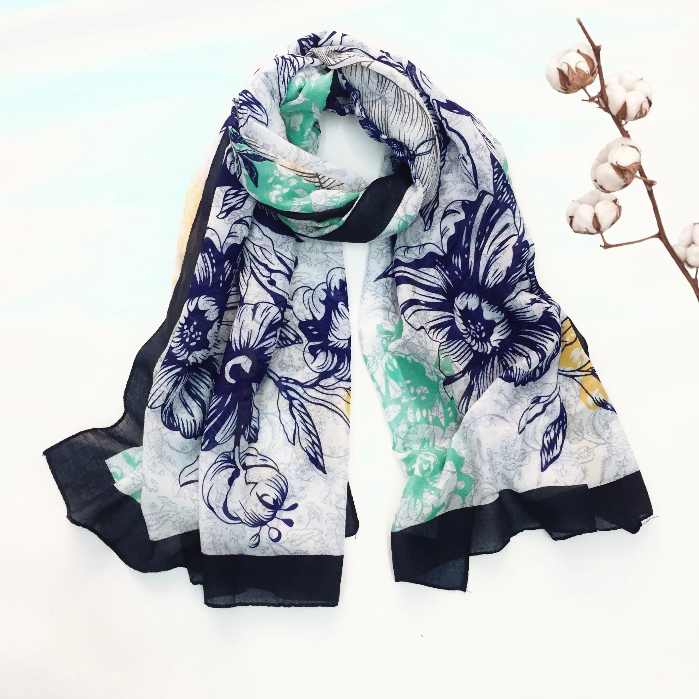 2019 New Women Cotton Flower Print Scarves Shawls Long Soft Blossom Fruit Wrap Scarf Hijab Echarpe 6 Color Free Shipping |