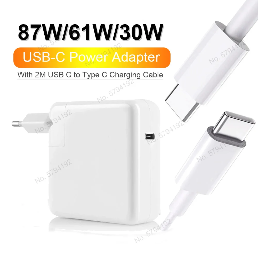 

87W 61W 30W USB C PD Laptop Charger Power Adapter With 2M USB-C To Type C Charging Cable for iPad MacBook Pro Air 13 15 16 inch