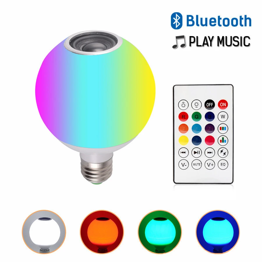 RGB белый E27 умная музыкальная лампочка светодиодный bluetooth динамик с 24 кнопками