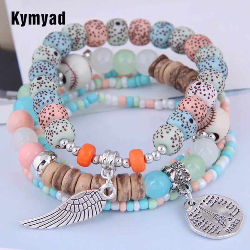

Kymyad (5pcs/set) Boho Bracelets for Women Bijoux Femme Resin Stone Beads Chains Wing Charm Bracelet Multilayer Bracelets Sets