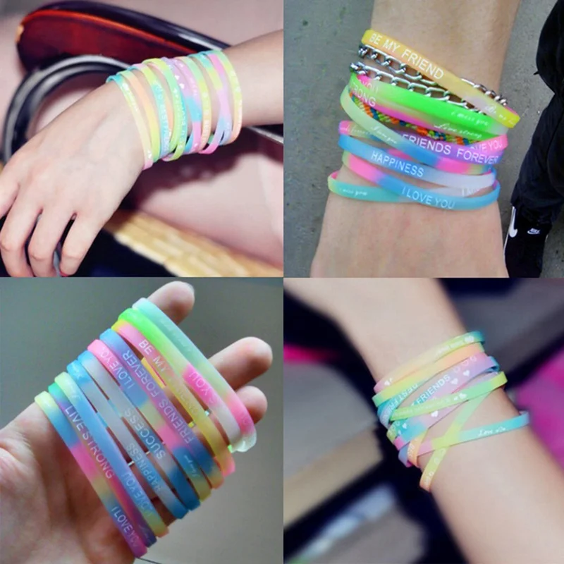 

10pcs/lot Charm Silicone Bracelets Wristbands Wholesale Kids Children's Birthday Christmas Party Gift Colorful Girls Boys