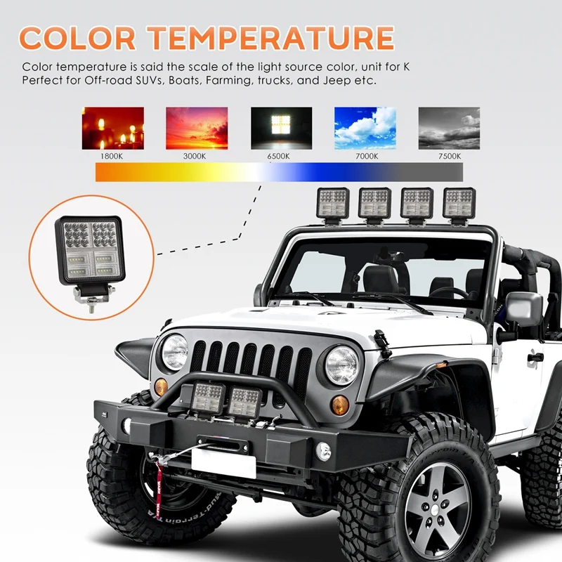 Led Light Bar 4 Inch Square 162W Waterproof Work For Jeep Off-Road Driving Fog With Mounting Bracke | Автомобили и мотоциклы