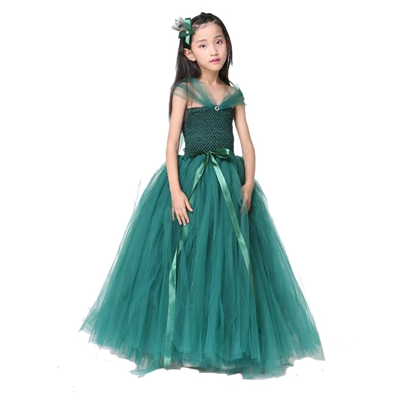 Новый стиль нарядное платье зеленого цвета с эльфами для девочек бирюзовые