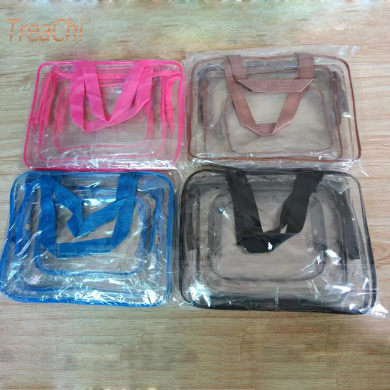 Многофункциональная сумка для хранения из ПВХ прозрачная макияжа набор трех