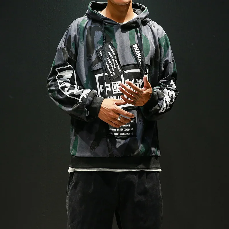 Мужские камуфляжные хлопковые толстовки с капюшоном Повседневная Уличная