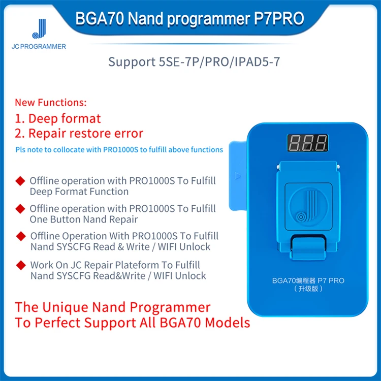 

New Hot selling JC P7 Pro NAND Programmer PCIE-7 Pro for iPhone SE/6S/6SP/7/7P iPad Pro 9.7"/10.5"/12.9"(1st Gen)