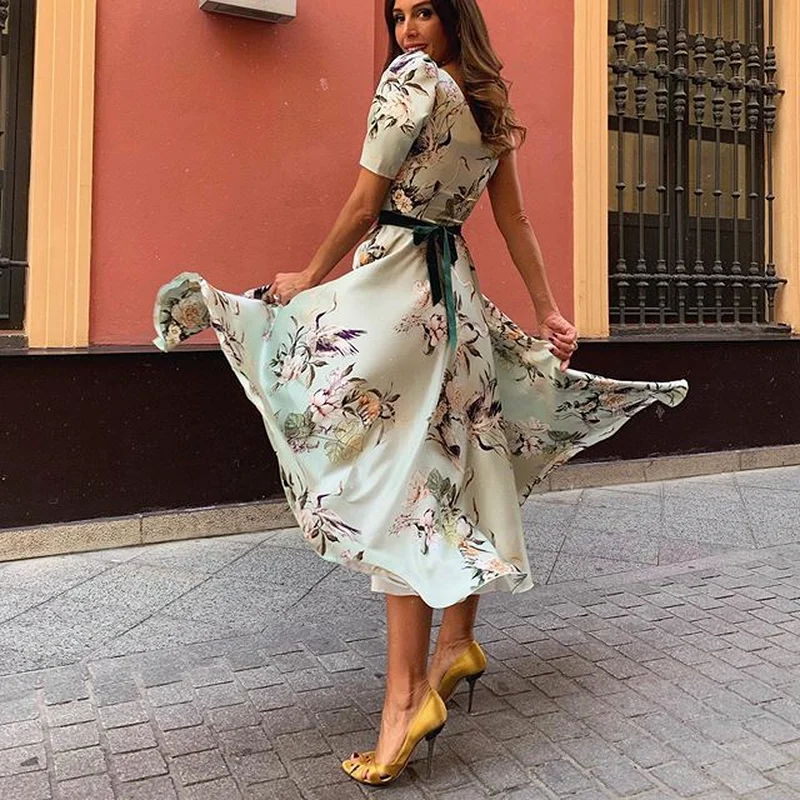 

2021 Casual Floral Retro Vintage 50s 60s Robe Rockabilly Swing Pinup Vestidos Dresses Summer Woman Print flowers Party Dress