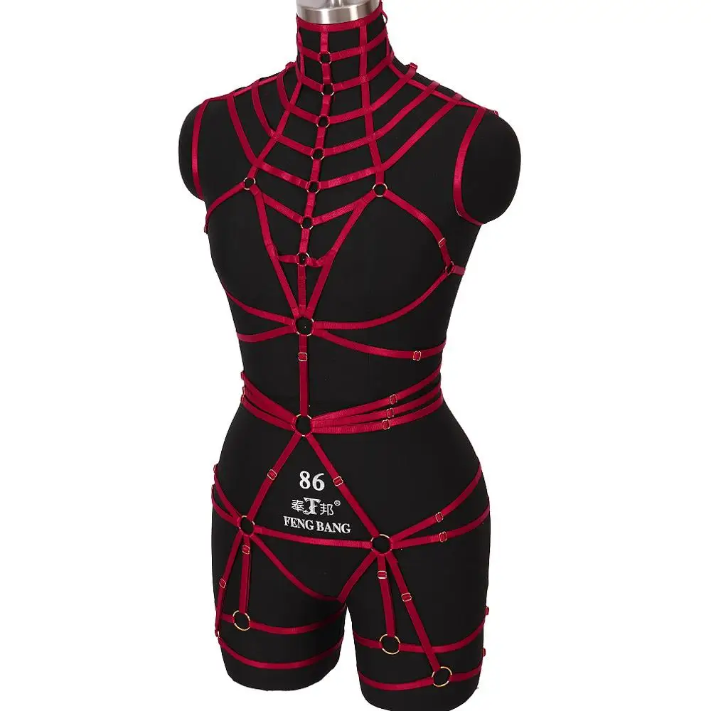 Полноразмерный красный бюстгальтер в стиле панк и готика женский топ на шею пояс