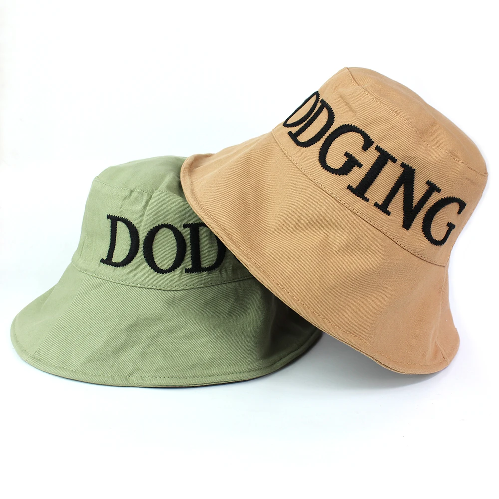 

2021 New Fashion Bucket Hat Female Male Khaki Green Black White Cotton Letter Fisherman Caps Double-Sided Wearable Panama-Hats