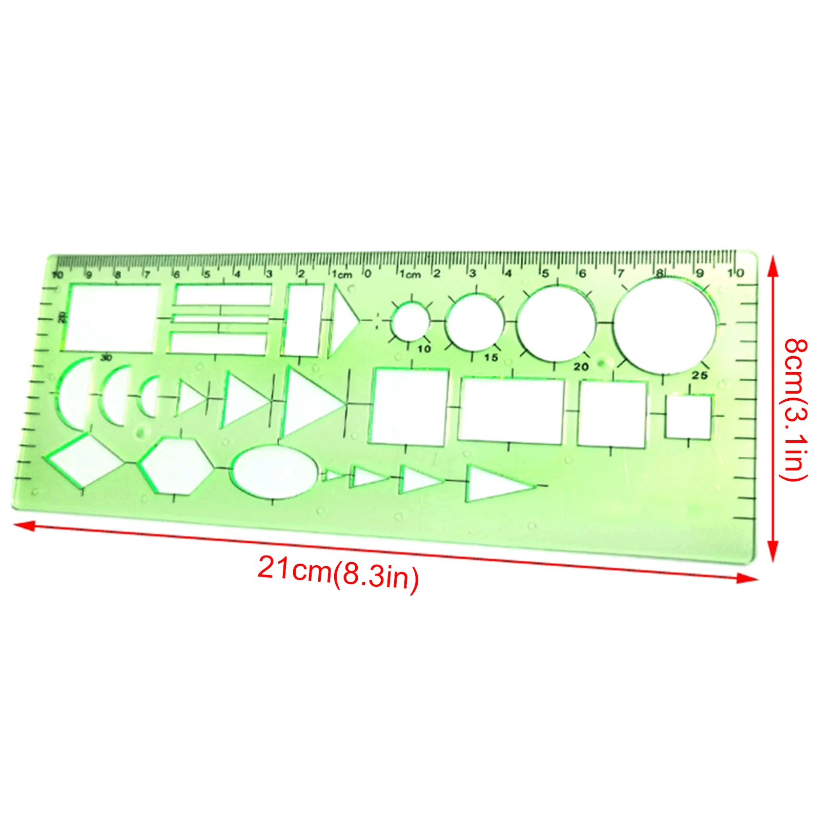 

11PCS rulers Green Plastic Circles Geometric Template Ruler Stencil Measuring Tool Stationery Students Drawing Curve Ruler