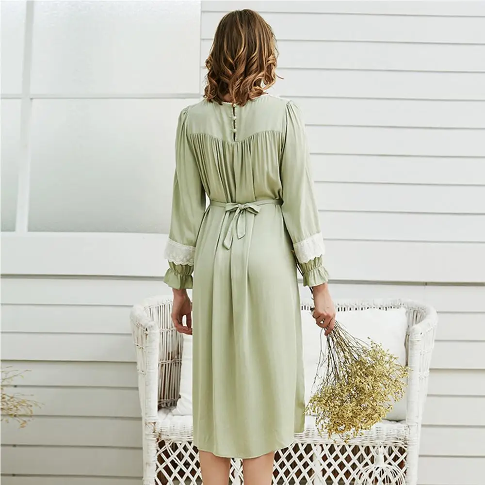 Nightgown Women Sleepwear Knee-Length Dress Cotton Nightgowns Women Princess Sleepshirts Vintage Nightdress Long Sleeve