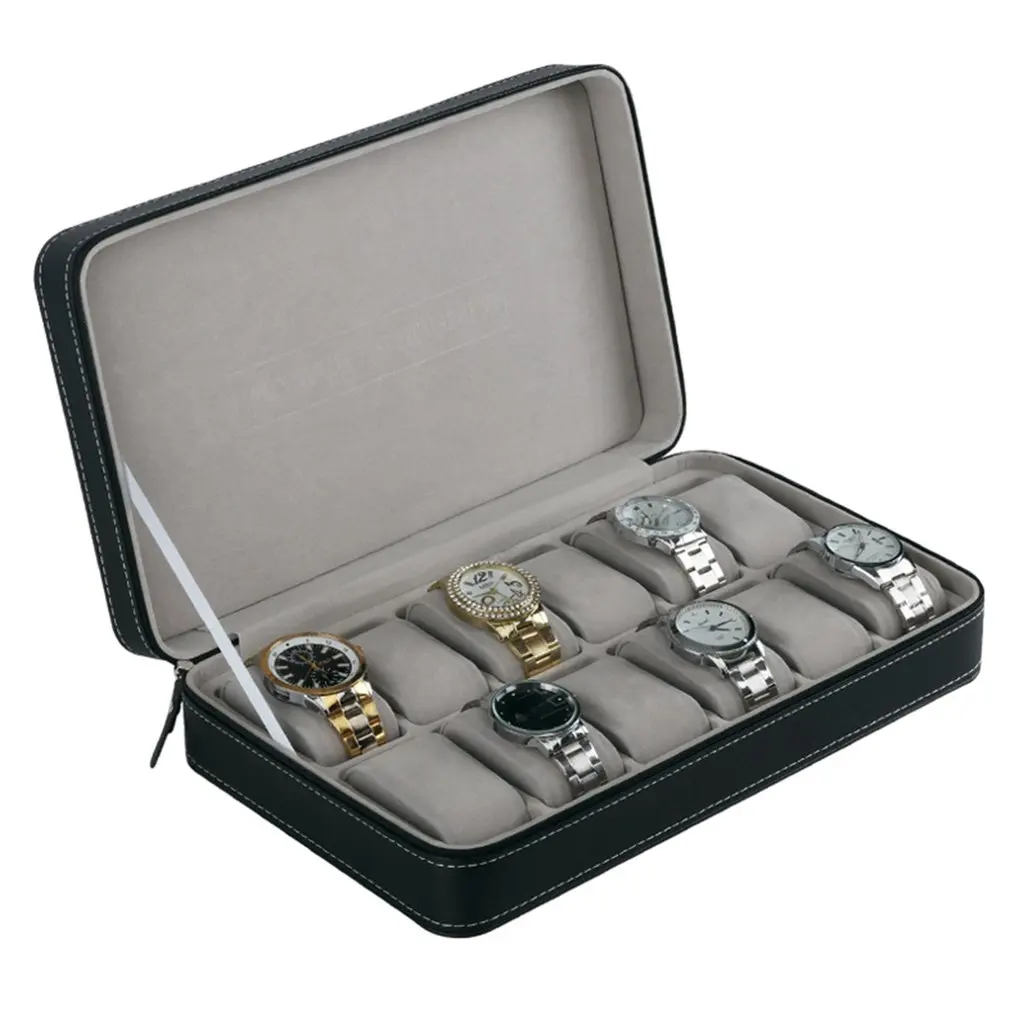 

12 Slots Watch Box Storage Organizer With Zipper Simple Style Multi-functional Bracelet Display Casket