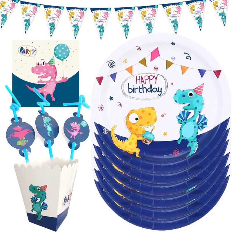 Одноразовый набор посуды с динозавром бумажная тарелка для шляпы динозавра