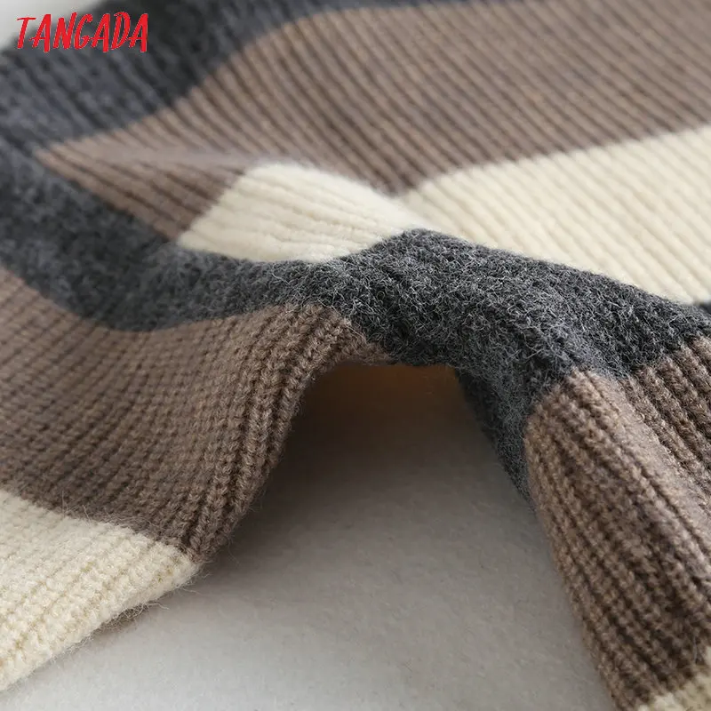 Tangada women stripe pattern oversize long jumper sweater atumn winter fashion long sleeve o neck pullovers tops BC58