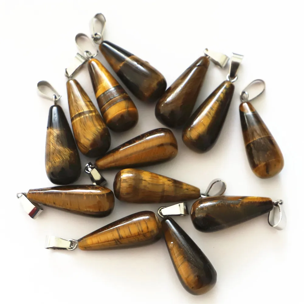 

Wholesale 20PC Natural Stone Quartz Crystal Tiger Eye Stone Agates Charm Water Drop Pendant Jewelry Making Necklace