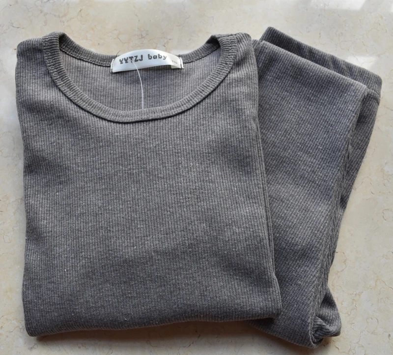Dark grey Модная детская одежда в рубчик, Детская Пижама для девочки, пижама для мальчиков, детская одежда осенне-зимний комплект для малышей, мягкий и удобный комплект из 2 предметов - Цвет: Dark grey