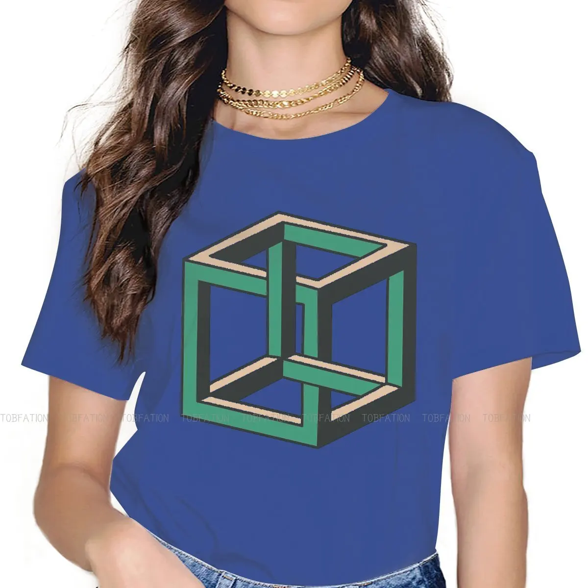 

Impossible Optical Illusion Round Collar TShirt Cube Abstraction Fabric Classic T Shirt Girl Tops 4XL Hot Sale