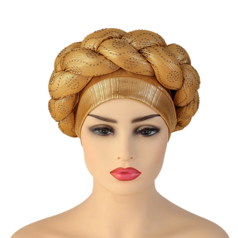 

New Beauty Strip Hot Rhinestone Thick Braid African Hat Braid Hat Baotou Hat Muslim Hat