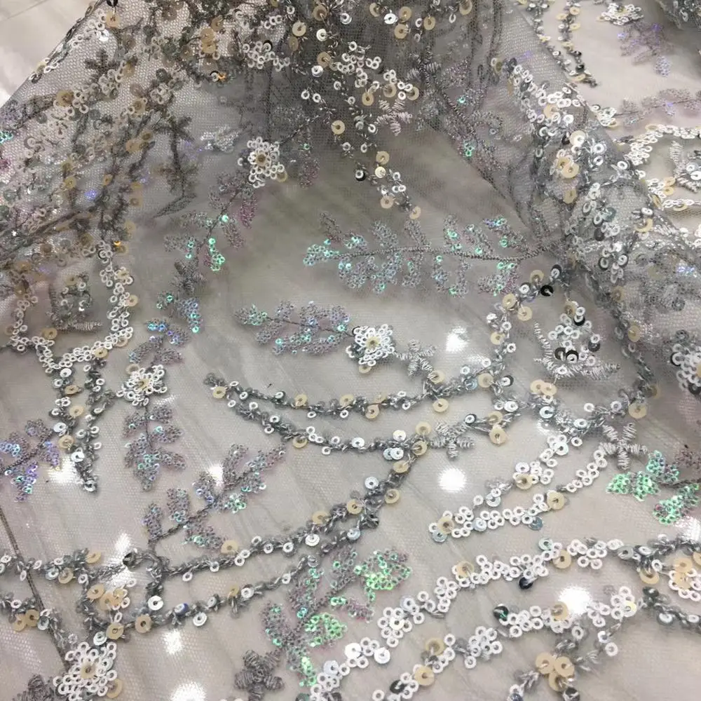 

(5yards/pc) High quality African sequins net lace latest French lace fabric with wonderful embroidery for wedding dress FSS205