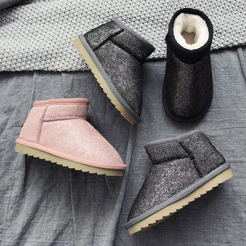 Плюшевые теплые ботинки для малышей модные розовые зимние обувь мальчиков и