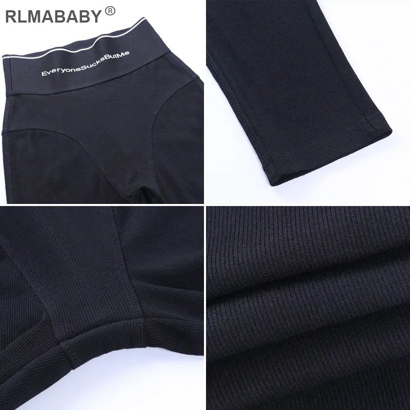 

Skinny High Waist Pants For Female Print Letter Patchwork Trousers Women Fashion Night Clubwear Sexy Pant Autumn Winter Rib Pant