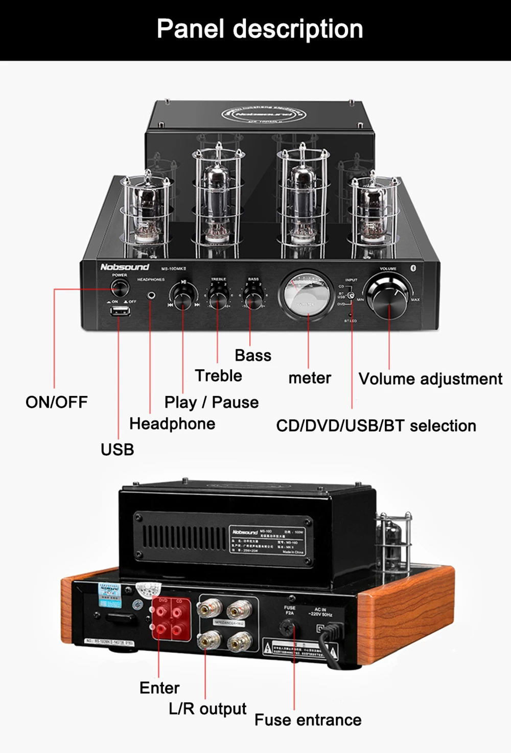 Усилитель с вакуумной трубкой Nobsound поддержкой Bluetooth USB оптический коаксиальный