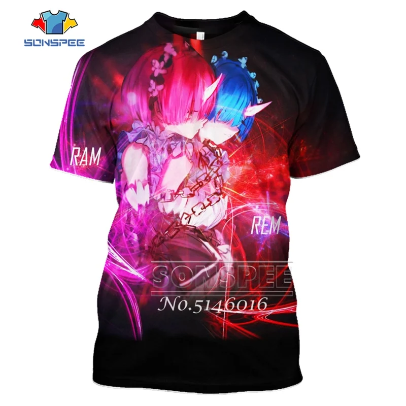 SONSPEE, 3D принт, аниме, Harajuku Re: zero, Твин Рам Рем, косплей, футболка, мужская, повседневная, летняя, унисекс, короткий рукав, футболки, топы, t445