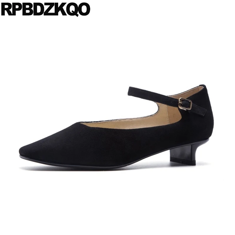 Черный блок 2021 женские туфли лодочки квадратный носок замша Массивные Цветок