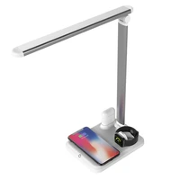 qi wireless charging led desk lamp 10w with calendar temperature alarm clock eye protect reading light table lamp 2021 new