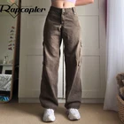 Брюки-карго Rapcopter Y2K джинсовый бандаж женские, винтажные Базовые Брюки-багги в Корейском стиле, уличная одежда 90-х