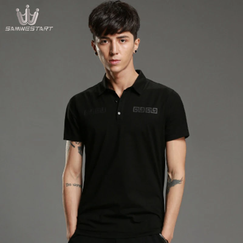 

SAMWESTART, Мужская рубашка поло, летняя мужская одежда, короткий рукав, Camisa Masculina, пуговицы, черный, отложной воротник, для работы, Повседневная р...