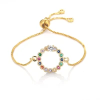 exquisite womens rainbow round flowers jewelry gold cz colorful zircon bracelet bangle adjustable chain bracelet for women