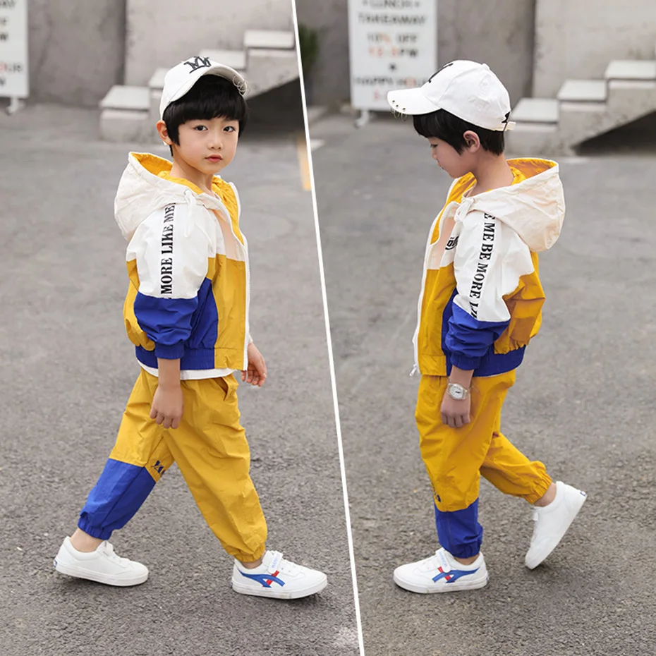 Clothes For Boys Hooded Jacket & Pants 2PCS Patchwork Clothing Sets Winter Casual Suit Kids 6 8 10 12 14 |