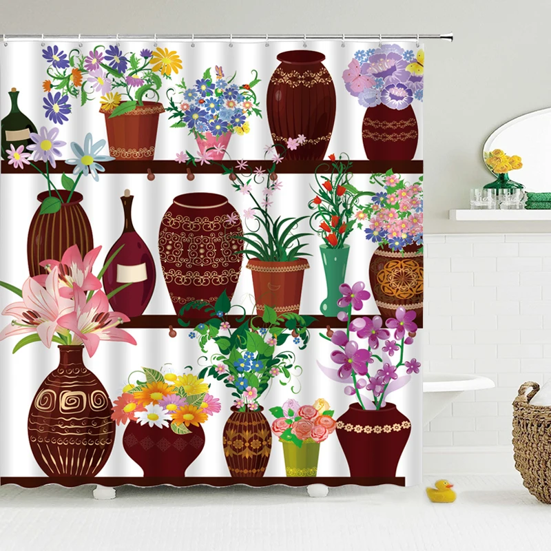 

Garden Flowers Scenery Shower Curtains Bath Curtain Waterproof Bathroom Home Decor Washable Fabric Bathroom Screens
