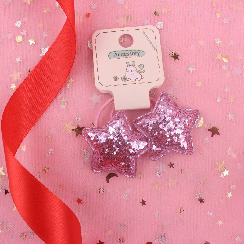 pink Новинка, блестящая пудра, звезда, 10 цветов, красивая детская резинка, эластичные резинки для волос, конский хвост, держатель для волос, 2 шт./лот - Цвет: pink