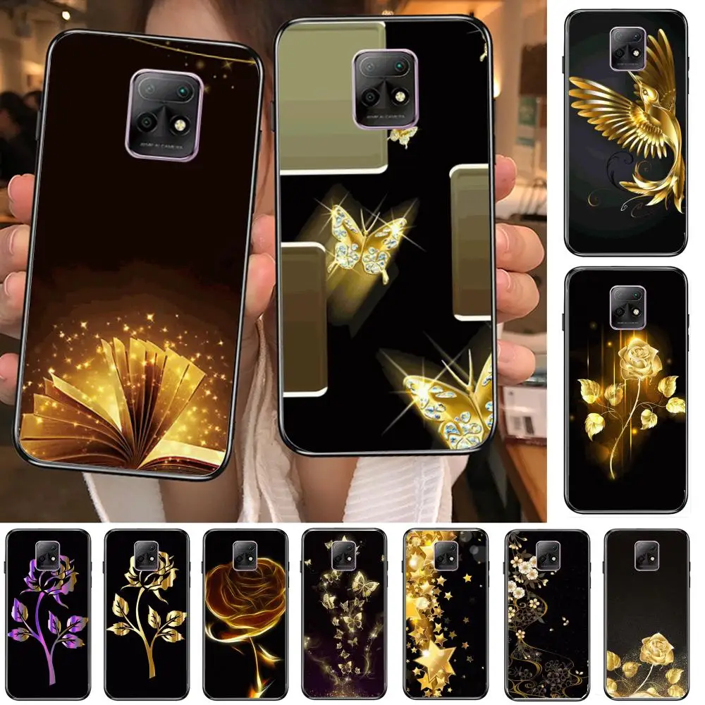 

Pop art golden flowers Phone Case For XiaoMi Redmi 10X 9 8 7 6 5 A Pro S2 K20 T 5G Y1 Anime Black Cover Silicone Back Pretty