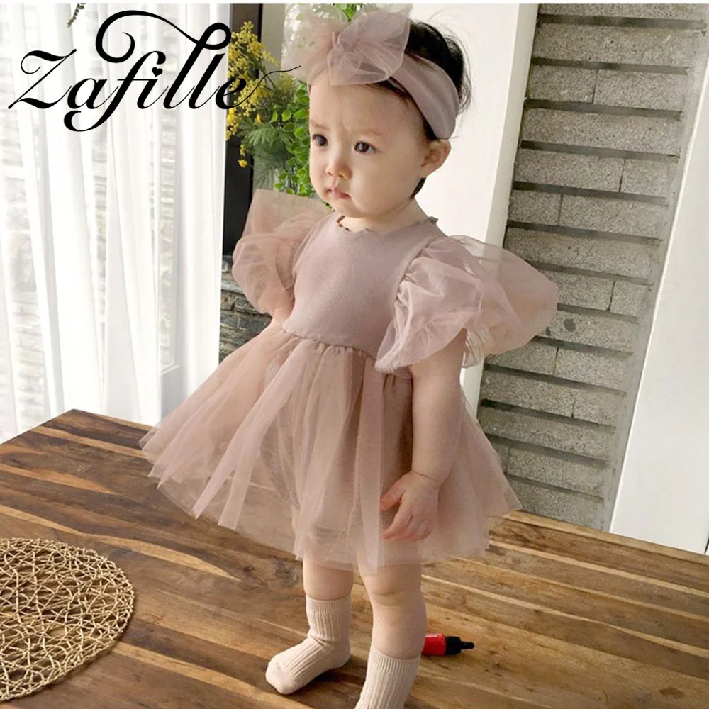 

ZAFILLE Tulle Girls Princess Dress Puff Sleeve Kids Newborn Clothing Sweet Cute Toddler Costume Summer Children's Dresses Outfit