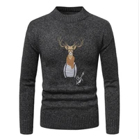 mens tights fashion brand knit pullover half turtleneck autumnwinter warm deer embroidered christmas deer sweater casual wear