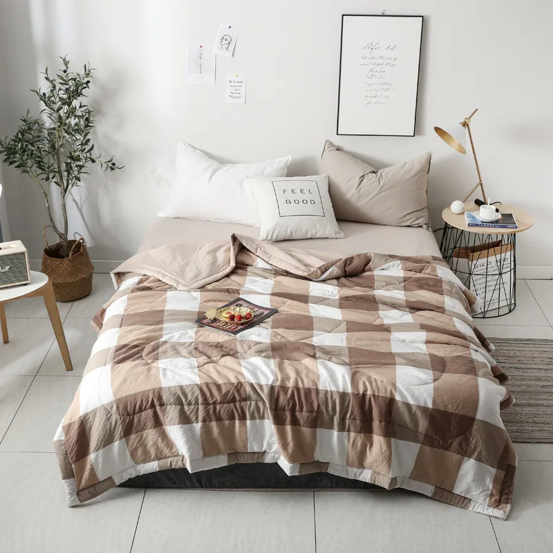 Японское летнее одеяло для кровати Клетчатое кондиционер покрывало двойное