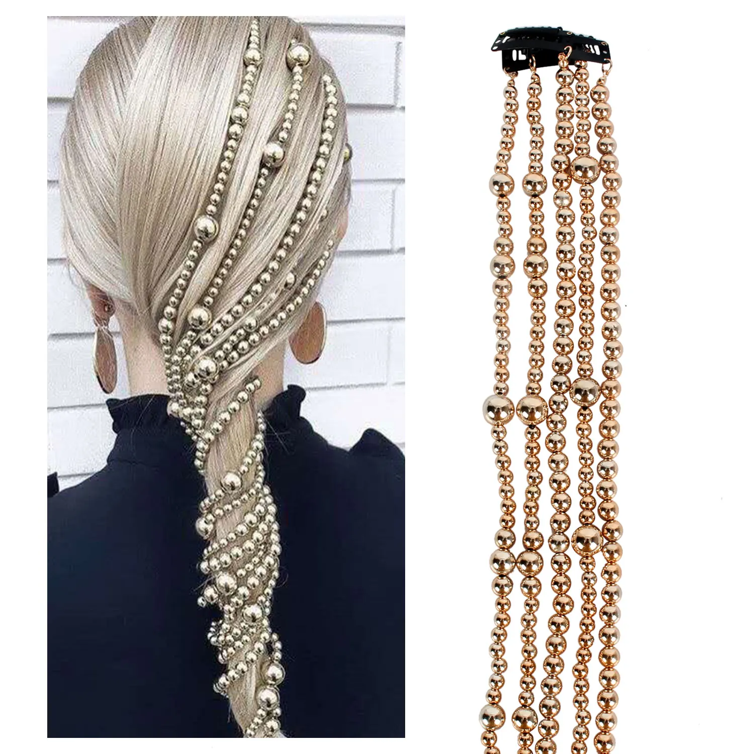 Модная Золотая жемчужная цепочка для волос хип-хоп заколка украшение бар