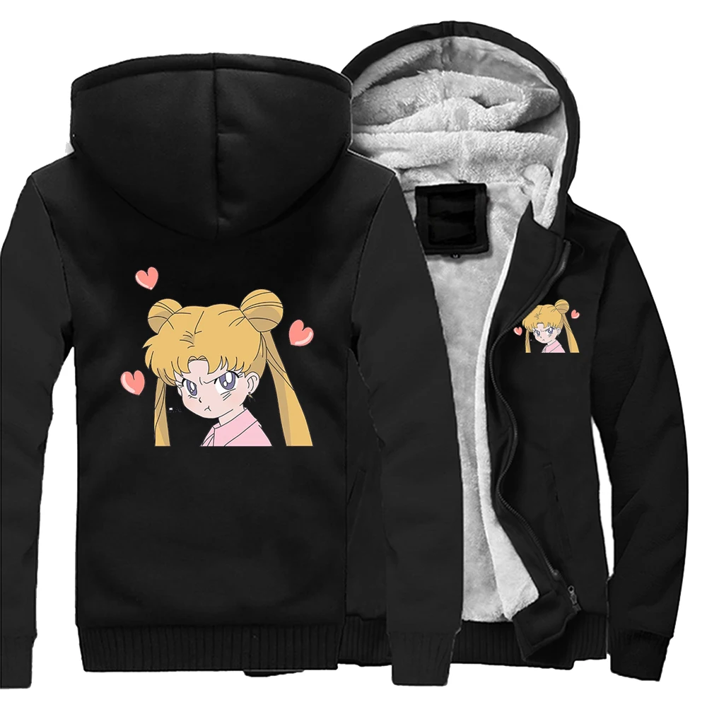 

Sailor Moon Japanese Anime Beautiful Kawaii Casual Outdoor Hoodies Coat Men Printed Street Sweatshirt Winter Warm Thick Jackets