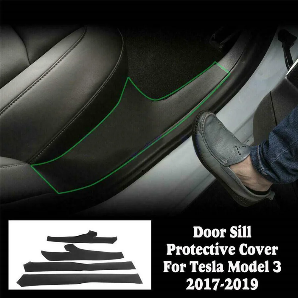 

1set Door Sill Trim Accessory Cover For Tesla Model 3 2017-Nice Front+Rear