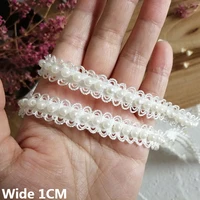 1cm wide white polyester glitter pearls braided webbing beaded fringe lace edging trim wedding dress headwear diy sewing decor
