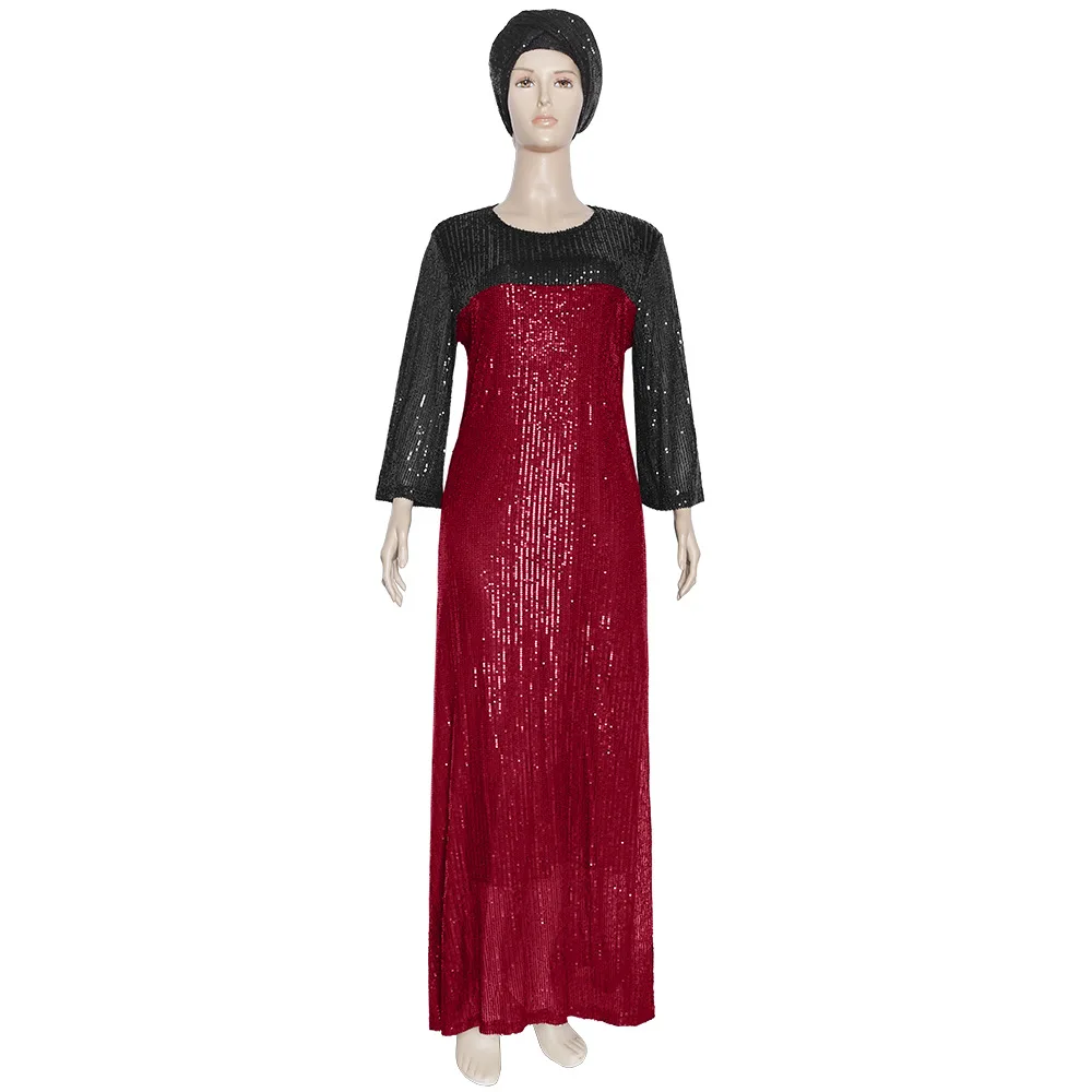 2020 summer and autumn fashion style african women o-neck long sleeve sequined plus size dress |