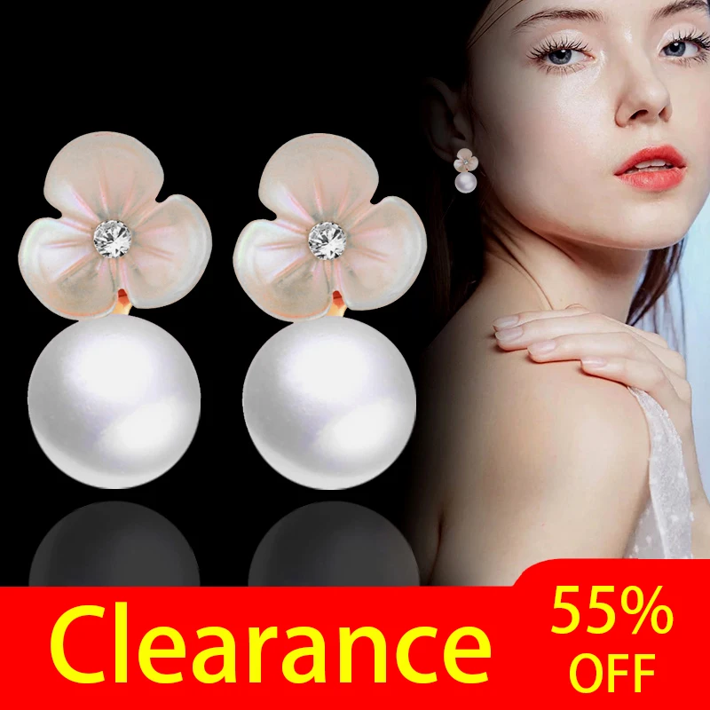 Женские серьги гвоздики с жемчугом розовые и белые жемчужинами кристаллами