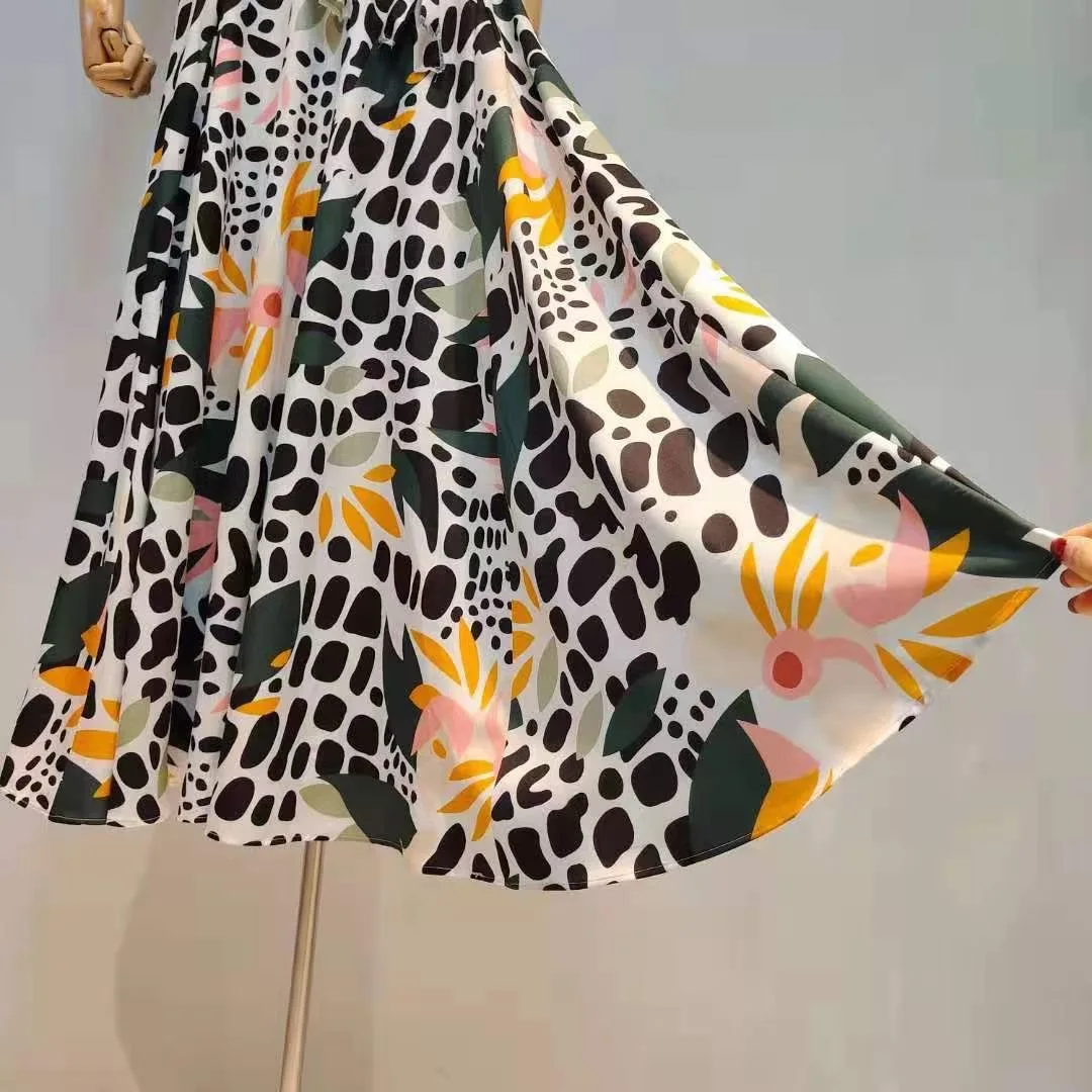 

Summer dress pure cotton 3D printing loose sexy suspenders open back dress 2021New summer ladies fashion big pendulum skirt XL