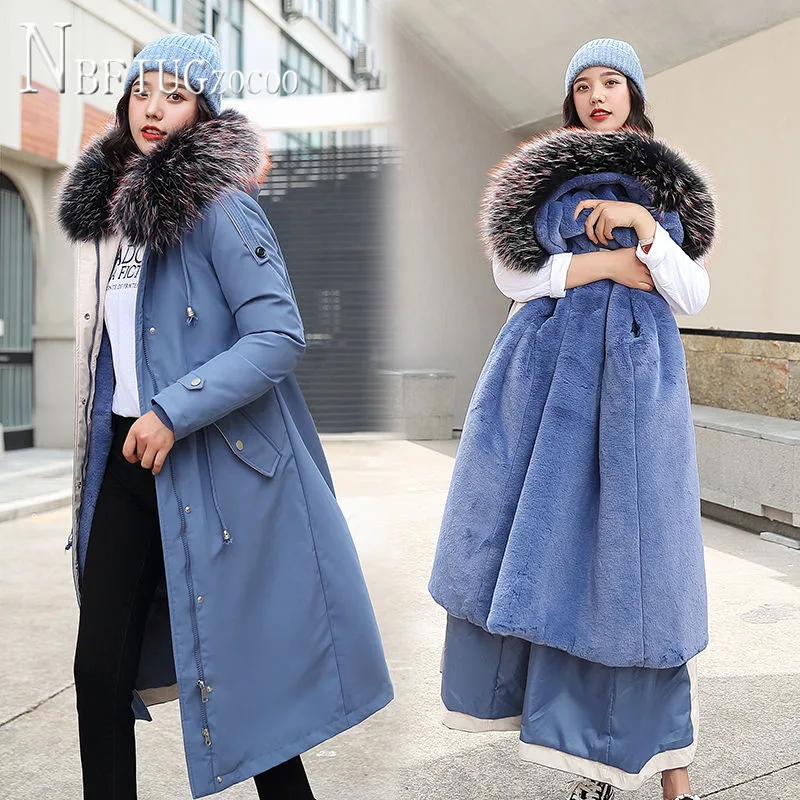 

Lining With Fluff Faux Fur Collar Women Parkas 6 Colors Can Choose Female Jacket