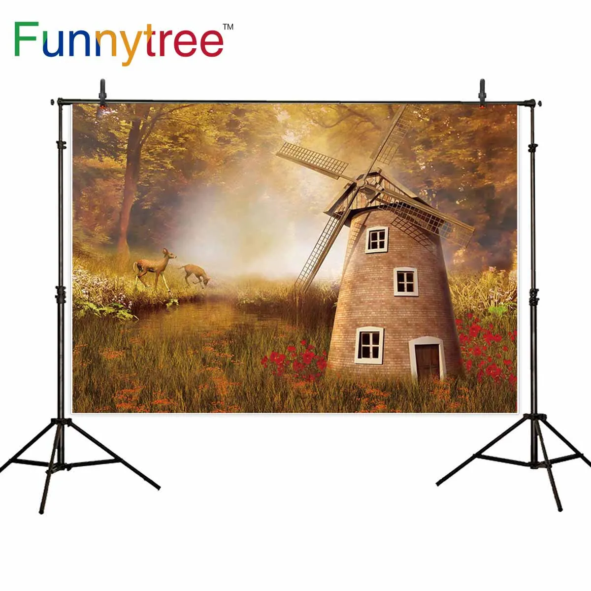 Фон для фотосъемки Funnytree с изображением ветряной мельницы цветов ландшафта окна